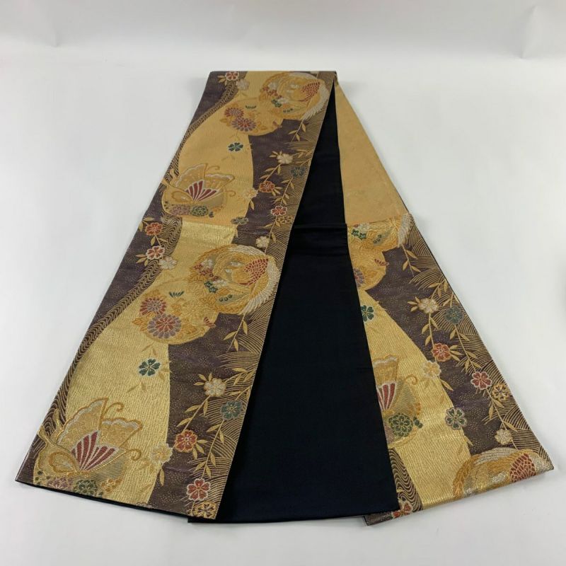 在庫一掃】 袋帯 美品 秀品 鳳凰 花丸文 箔 金銀糸 灰紫 六通 在庫一掃】 袋帯 美品 秀品 鳳凰 花丸文 箔 金銀糸 灰紫 六通
