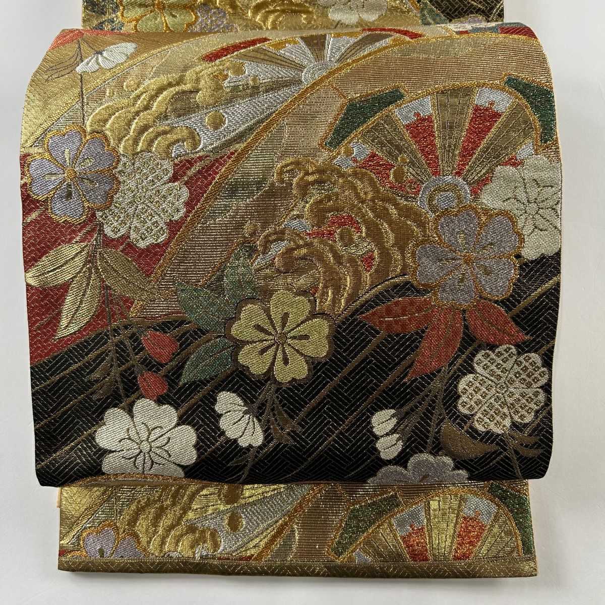 金糸刺繍 袋帯 専用箱付き 金糸 銀糸 刺繍 袋帯 正絹 松（袋帯 松に花模様 グラデーション