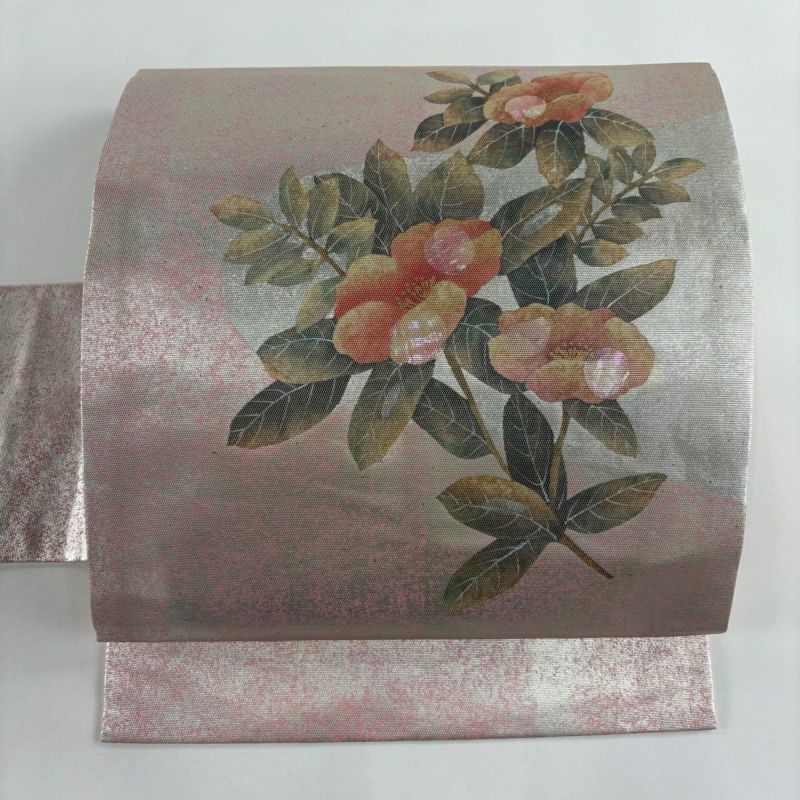 高級 正絹 洒落帯 名古屋帯 アンティーク 花柄 紬 枝花文 169