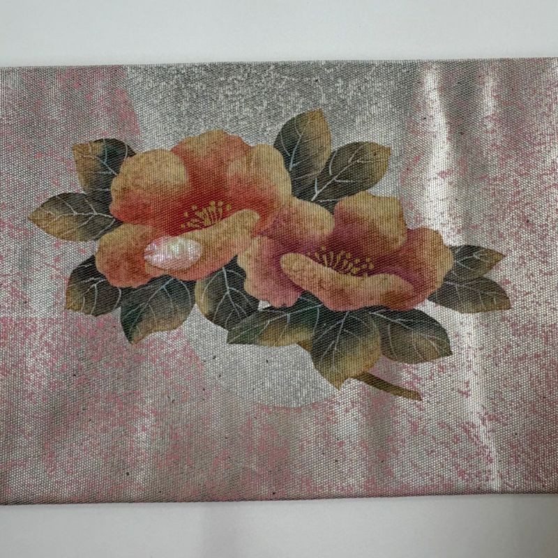 名古屋帯 秀品 枝花 螺鈿箔 箔 銀色 正絹｜中古・古着