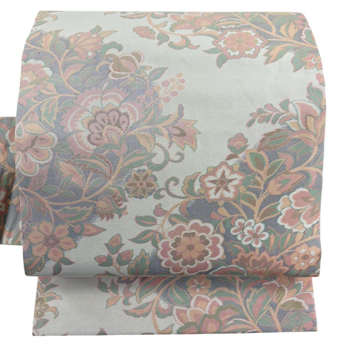 美品】 名古屋帯 優品 草花 花唐草 ベージュ 正絹｜中古・古着