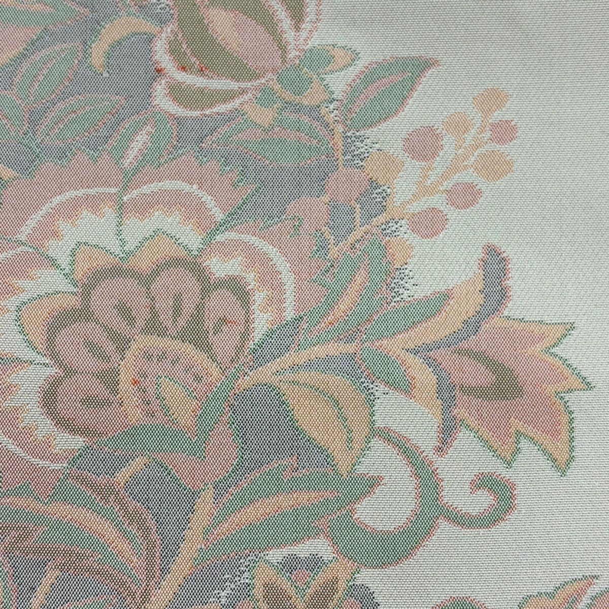 美品】 名古屋帯 優品 草花 花唐草 ベージュ 正絹｜中古・古着