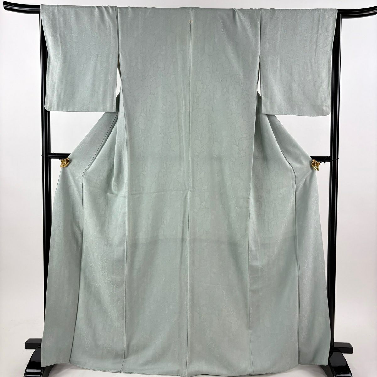 美品】 色無地 身丈167cm 裄丈67cm M 袷 地紋 花鳥 青灰色 正絹 名品