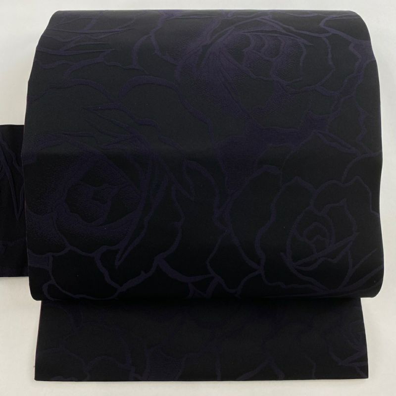 名古屋帯 美品 名品 薔薇 黒 正絹|中古・古着・リサイクル着物 名古屋帯 美品 名品 薔薇 黒 正絹|中古・古着・リサイクル着物