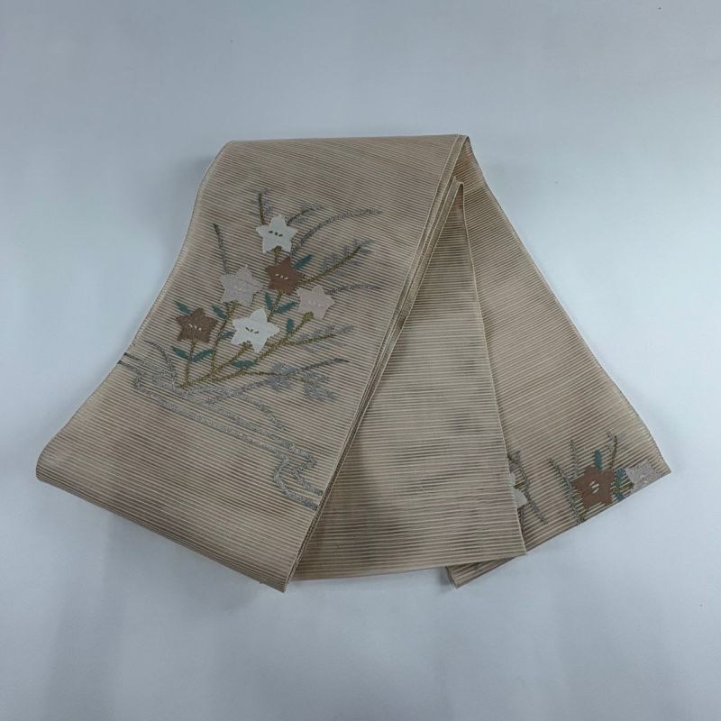 季節の花々 金銀糸 芙蓉 三葉 桔梗 六通 正絹 薄物 夏用 絽 紗