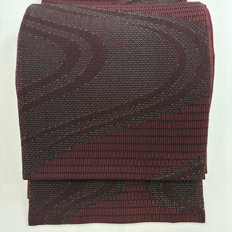 袋帯 美品 秀品 夏帯 流水 銀糸 えんじ色 六通 正絹｜中古・古着