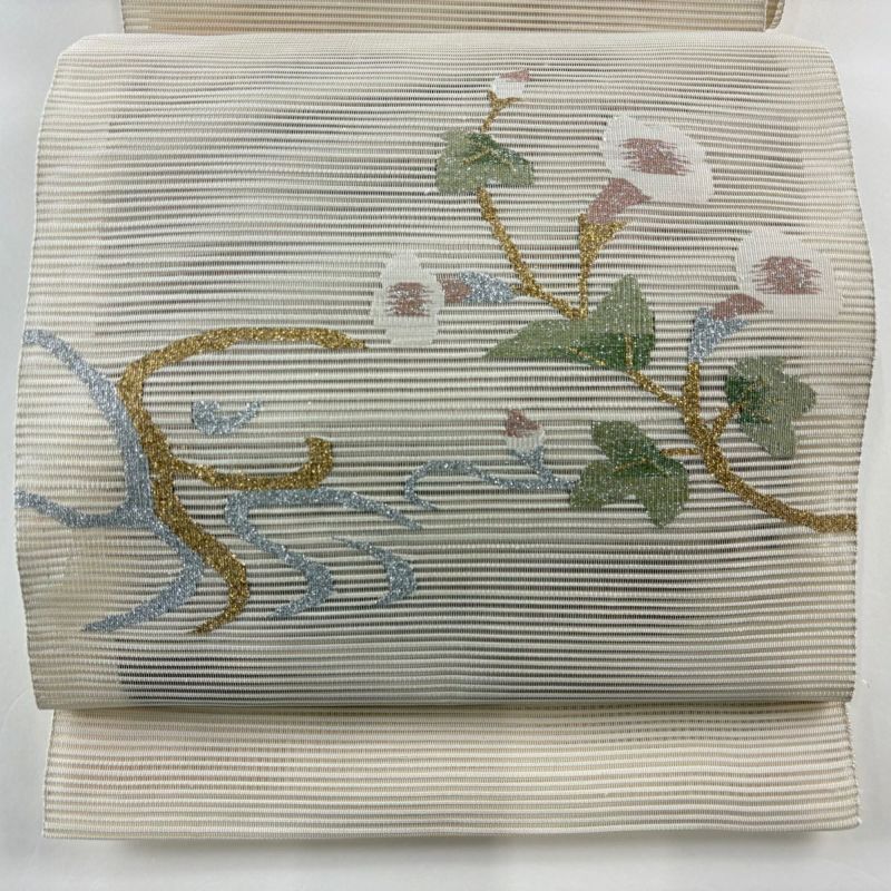 名古屋帯 美品 秀品 夏帯 絽 八寸名古屋帯 松葉仕立て 草花 流水
