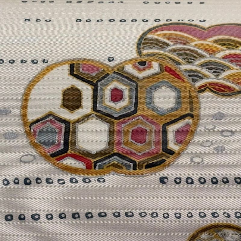 開き名古屋帯 正絹 銀ラメ 刺繍 上品 U-305 着物・浴衣