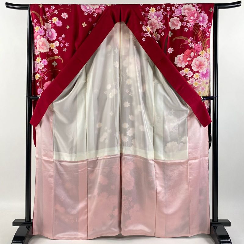 振袖 身丈169cm 裄丈65.5cm M 袷 袋帯フルセット 草花 蝶 箔