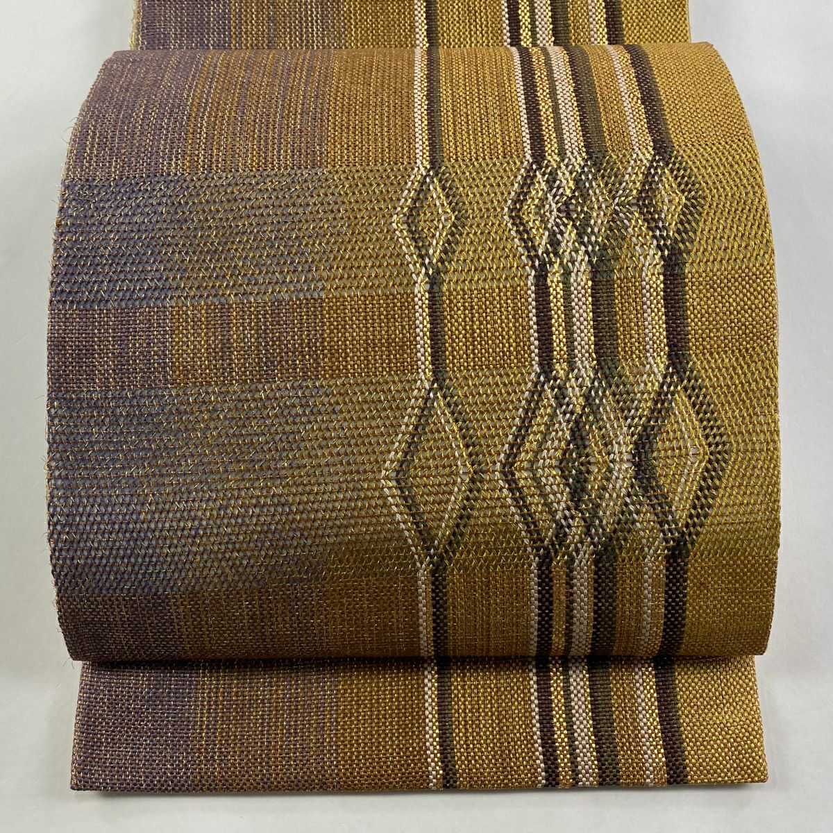 袋帯 秀品 菱 縞 金糸 金色 お太鼓柄 正絹｜中古・古着・リサイクル