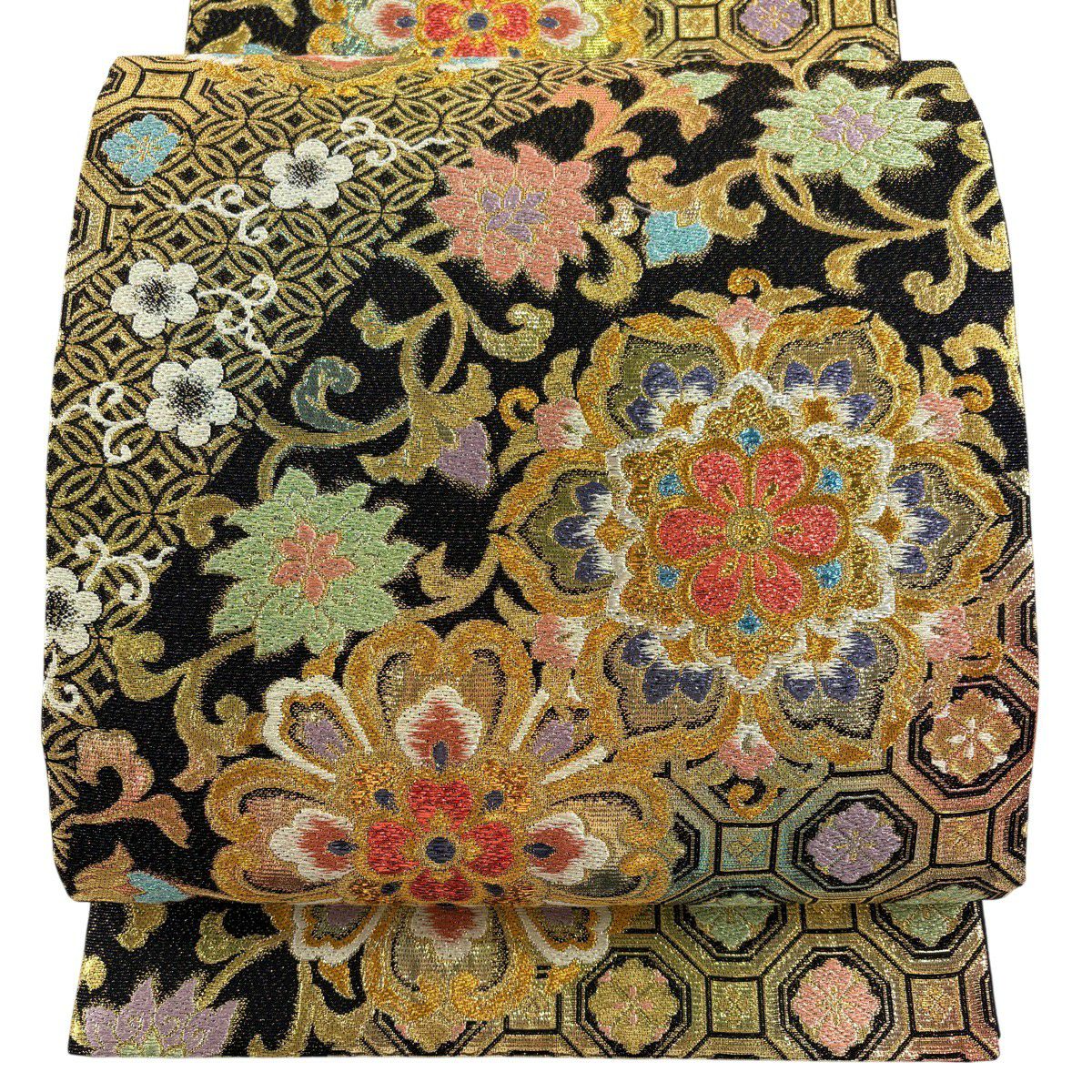 袋帯 秀品 七宝 花菱 唐織 箔 灰茶 六通 正絹｜中古・古着・リサイクル