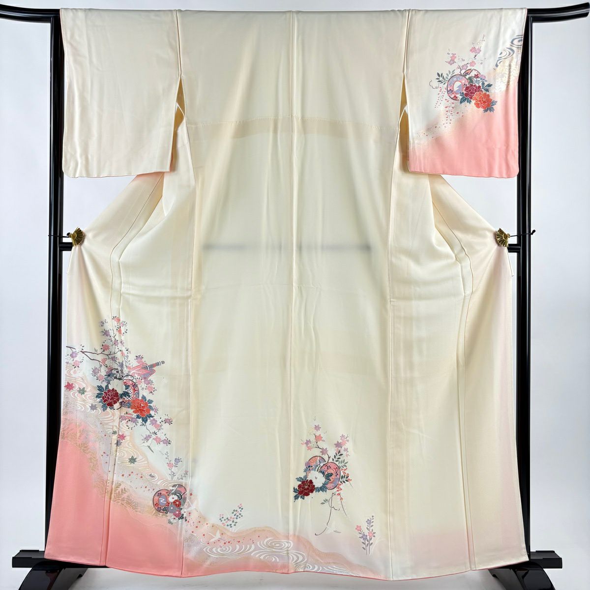 訪問着 身丈162cm 裄丈65.5cm M 袷 和楽器 牡丹 金銀彩 ぼかし