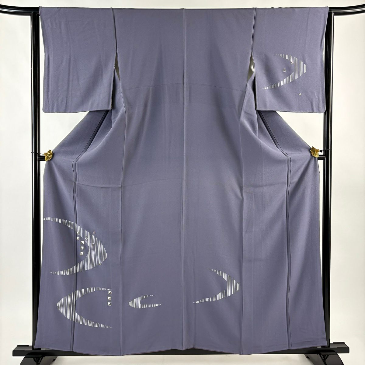 付下げ 身丈158.5cm 裄丈64cm M 袷 几帳 雪輪 刺繍 濃紫 正絹 秀品 一