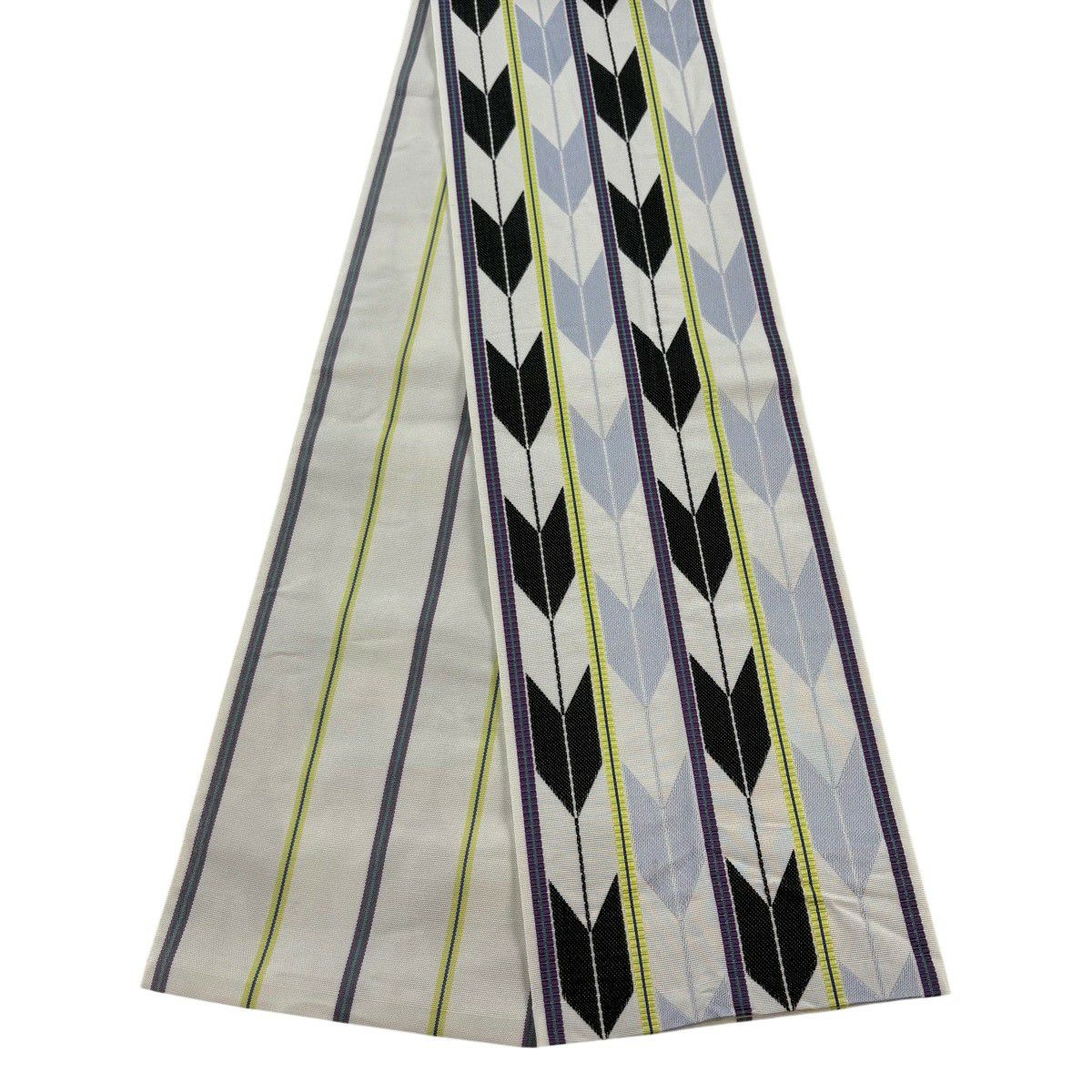 半幅帯 名品 博多織 証紙 矢羽根 縞 灰白 正絹｜中古・古着