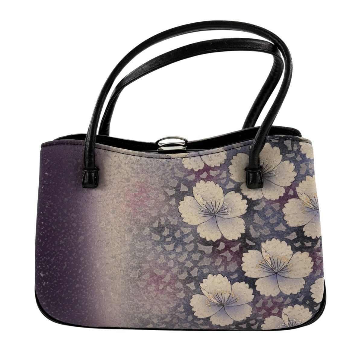 和装バッグ 優品 フォーマル 桜 銀糸 金彩 灰紫 正絹 和装小物｜中古