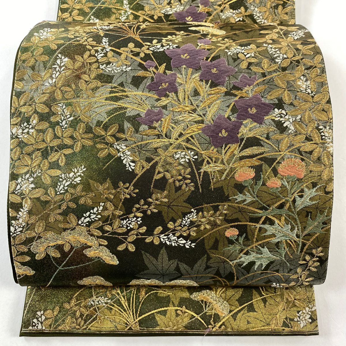 美品】 袋帯 名品 じゅらく 落款あり 歴代清水六兵衛 花鳥風月 秋草