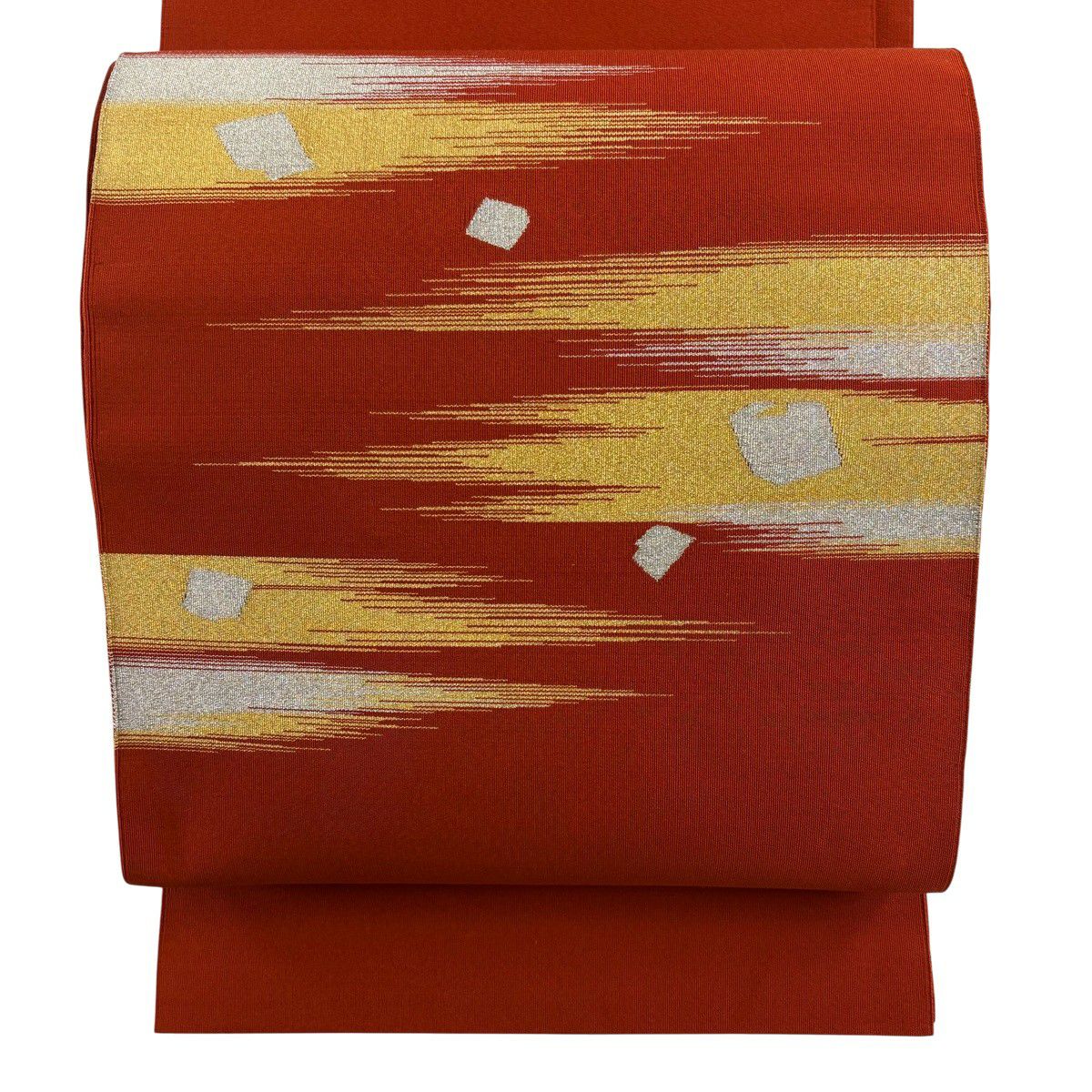 名古屋帯 優品 八寸名古屋帯 霞 破れ色紙 金銀糸 綴れ 茜色 正絹｜中古