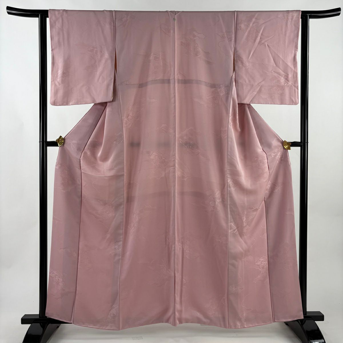 色無地 身丈162cm 裄丈63cm S 袷 地紋 ピンク 正絹 優品 一つ紋｜中古