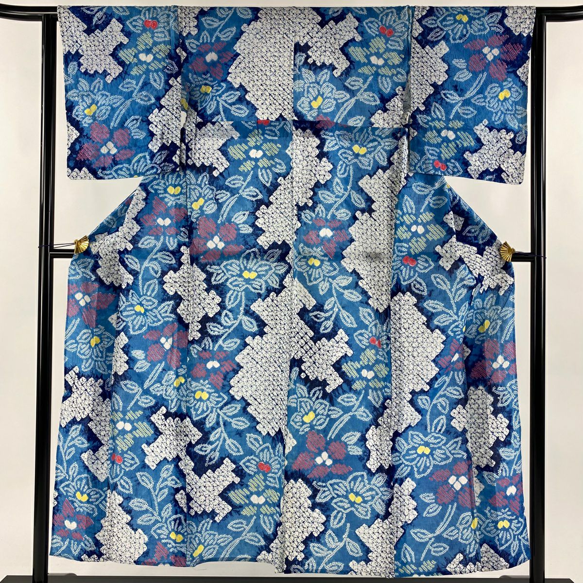 本物 30%OFF 浴衣 身丈162.5cm 裄丈64cm M 絞り浴衣 蝶 流水 薄紫 綿 着物・浴衣