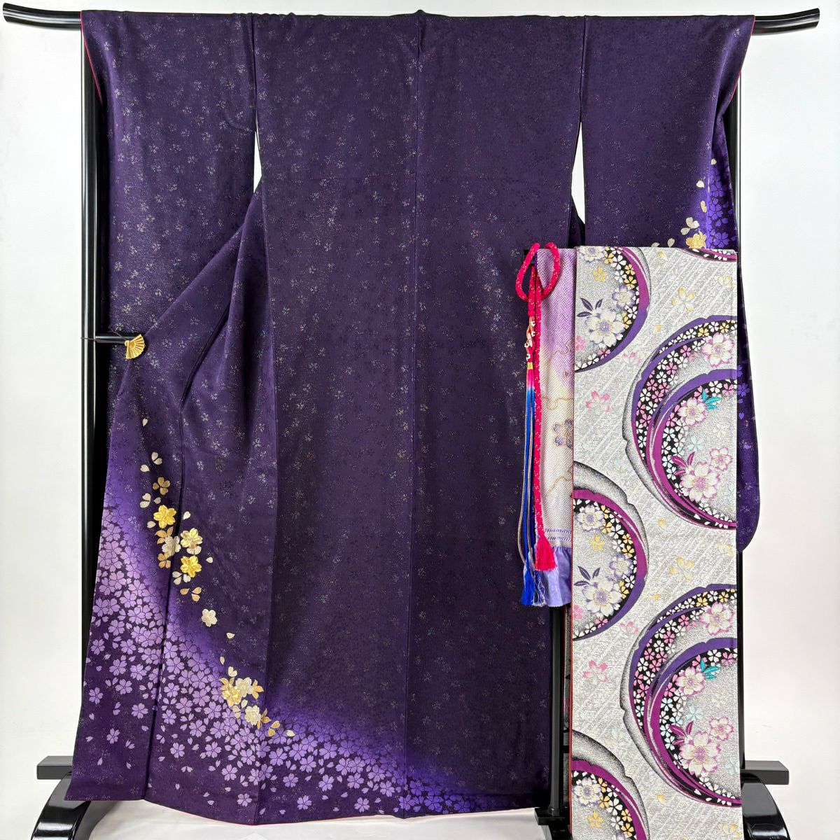 美品】 振袖 身丈166.5cm 裄丈68cm L 袷 袋帯フルセット 桜 銀通し