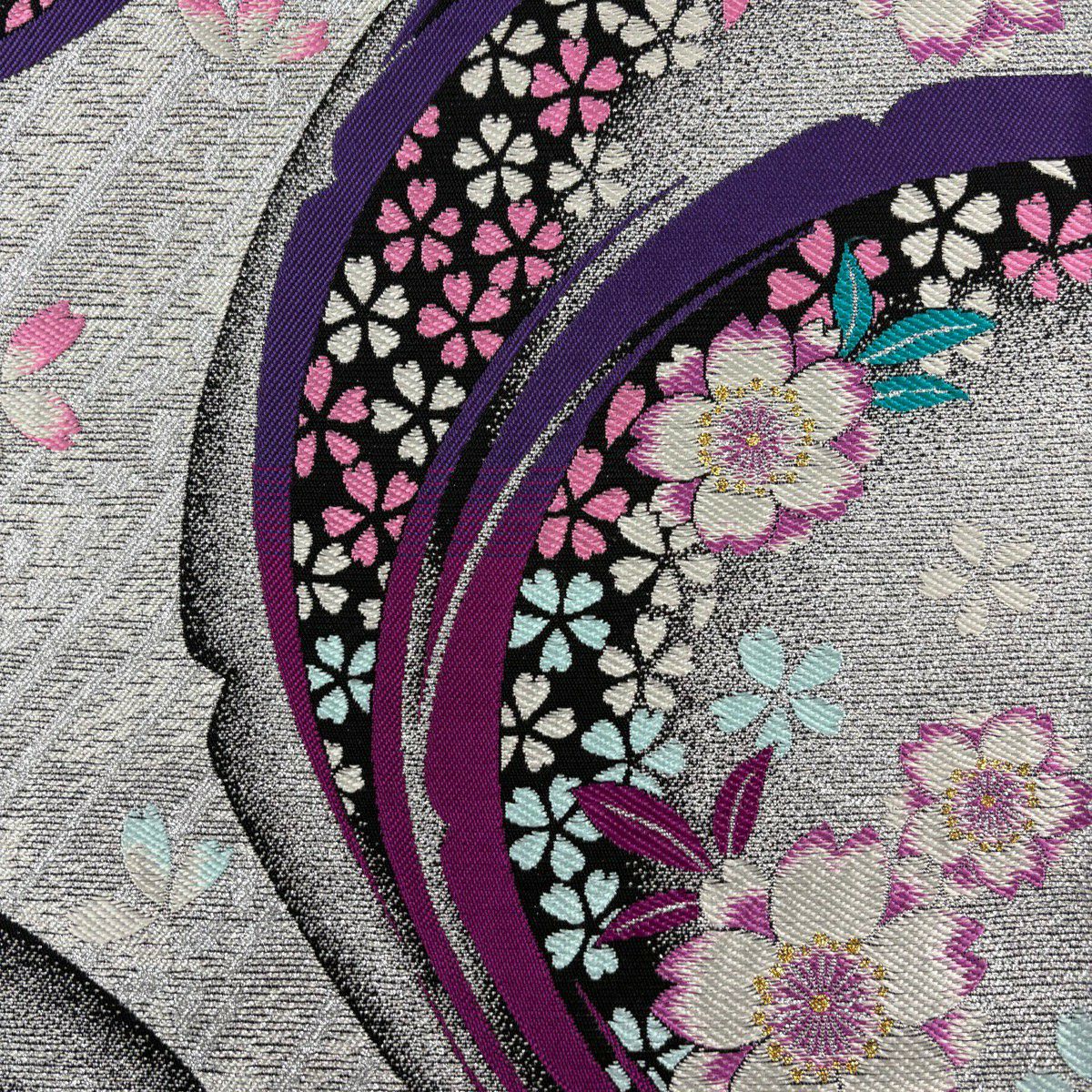 美品】 振袖 身丈166.5cm 裄丈68cm L 袷 袋帯フルセット 桜 銀通し