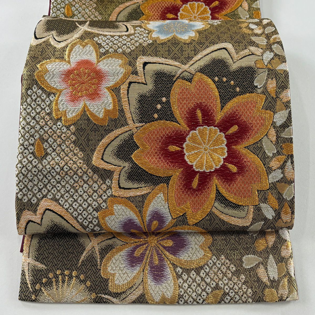 袋帯 名品 桜 花丸文 金糸 箔 金色 六通 正絹｜中古・古着