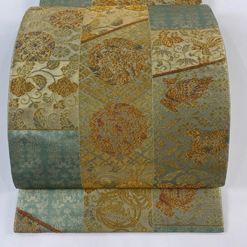 袋帯 美品 秀品 献上裂取宮廷文 金糸 箔 金色 六通 正絹｜中古