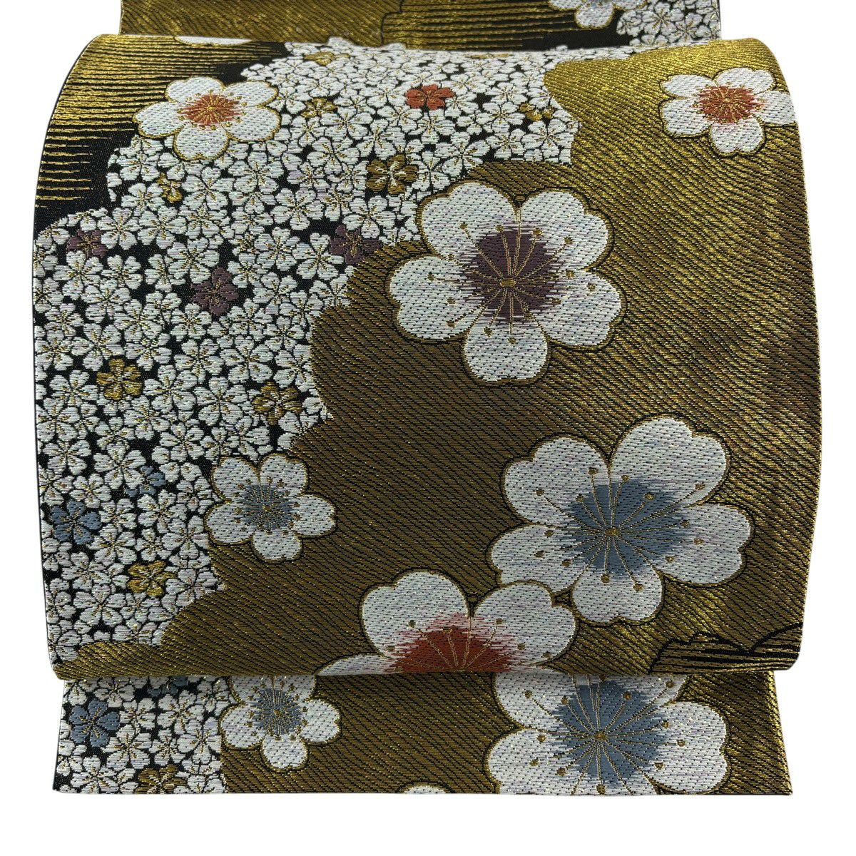 美品】 袋帯 秀品 桜 金糸 箔 黒 六通 正絹｜中古・古着・リサイクル
