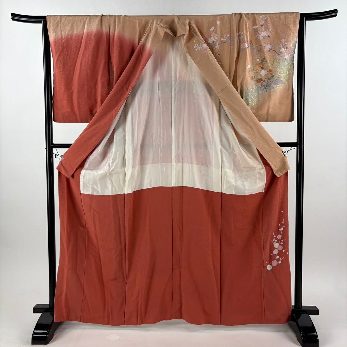 訪問着 身丈166cm 裄丈65cm M 袷 落款あり 御所車 松 金彩 染め分け