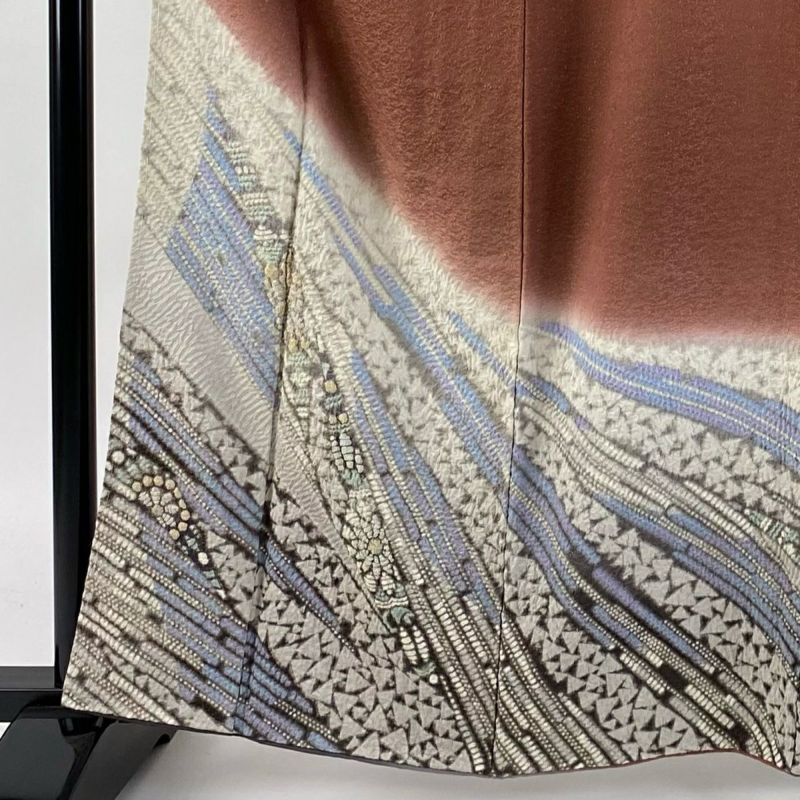 訪問着 身丈165cm 裄丈65cm M 袷 滝泰 落款 草花 霞 金通し 刺繍 青