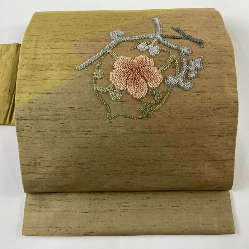 袋帯 美品 逸品 激しかっ 花唐草 箔 灰紫 六通 正絹 【中古】