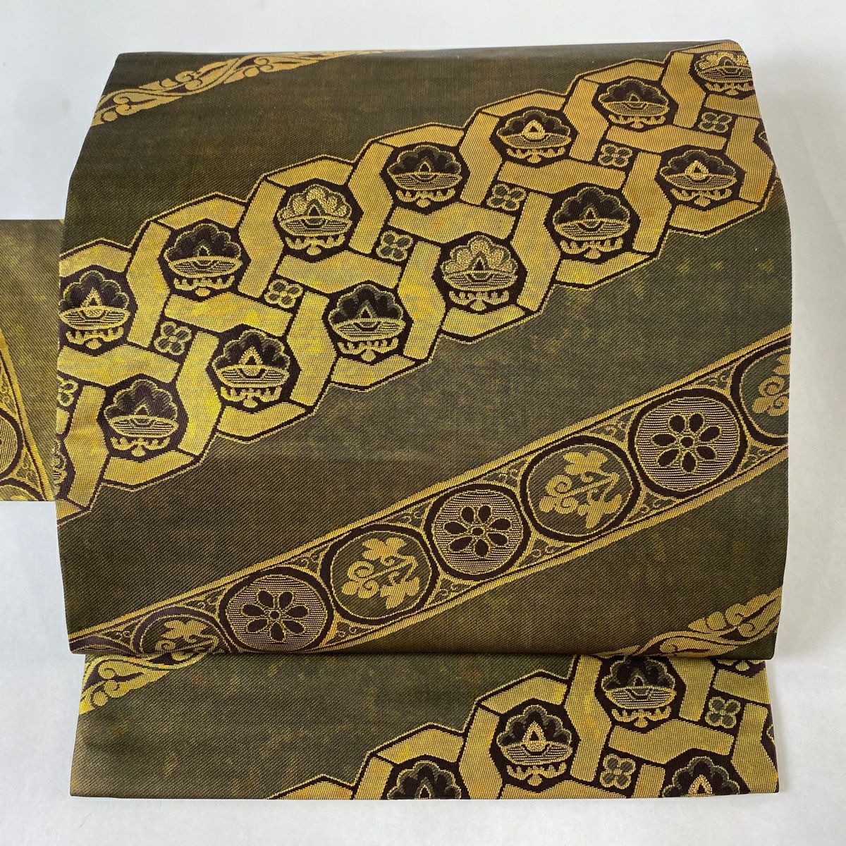 袋帯 美品 秀品 丸文 松 金銀糸 灰色 六通 正絹|中古・古着 袋帯 美品 秀品 丸文 松 金銀糸 灰色 六通 正絹|中古・古着