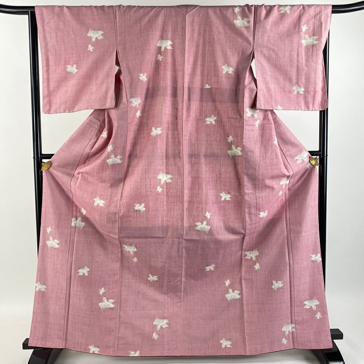 50％OFF 小紋 身丈162.5cm 裄丈64cm M 袷 花 ぼかし ピンク 正絹