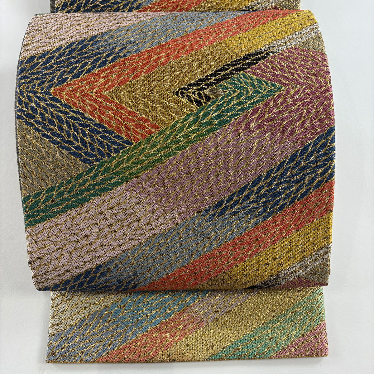 菱形紋様 紫 金 ブルーグレー系 正絹 袋帯 二重太鼓 作り帯 正絹 楽帯 袋帯 紫 華模様 二部式 二重太鼓 作り帯 - メルカリ