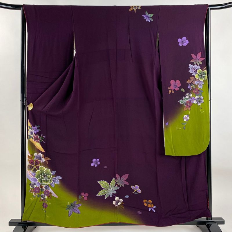 お買い得，新作 振袖 身丈155.5cm 裄丈62cm S 袷 松竹梅 鶴 金糸 金彩 朱色 正絹 名品 【中古】