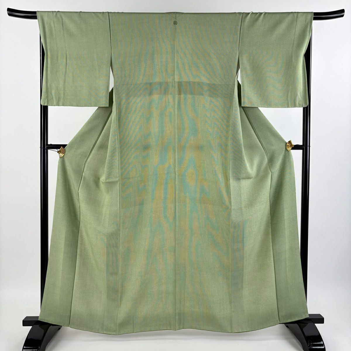 江戸小紋 身丈162.5cm 裄丈67cm M 袷 落款あり 万筋 薄緑 正絹 名品 一