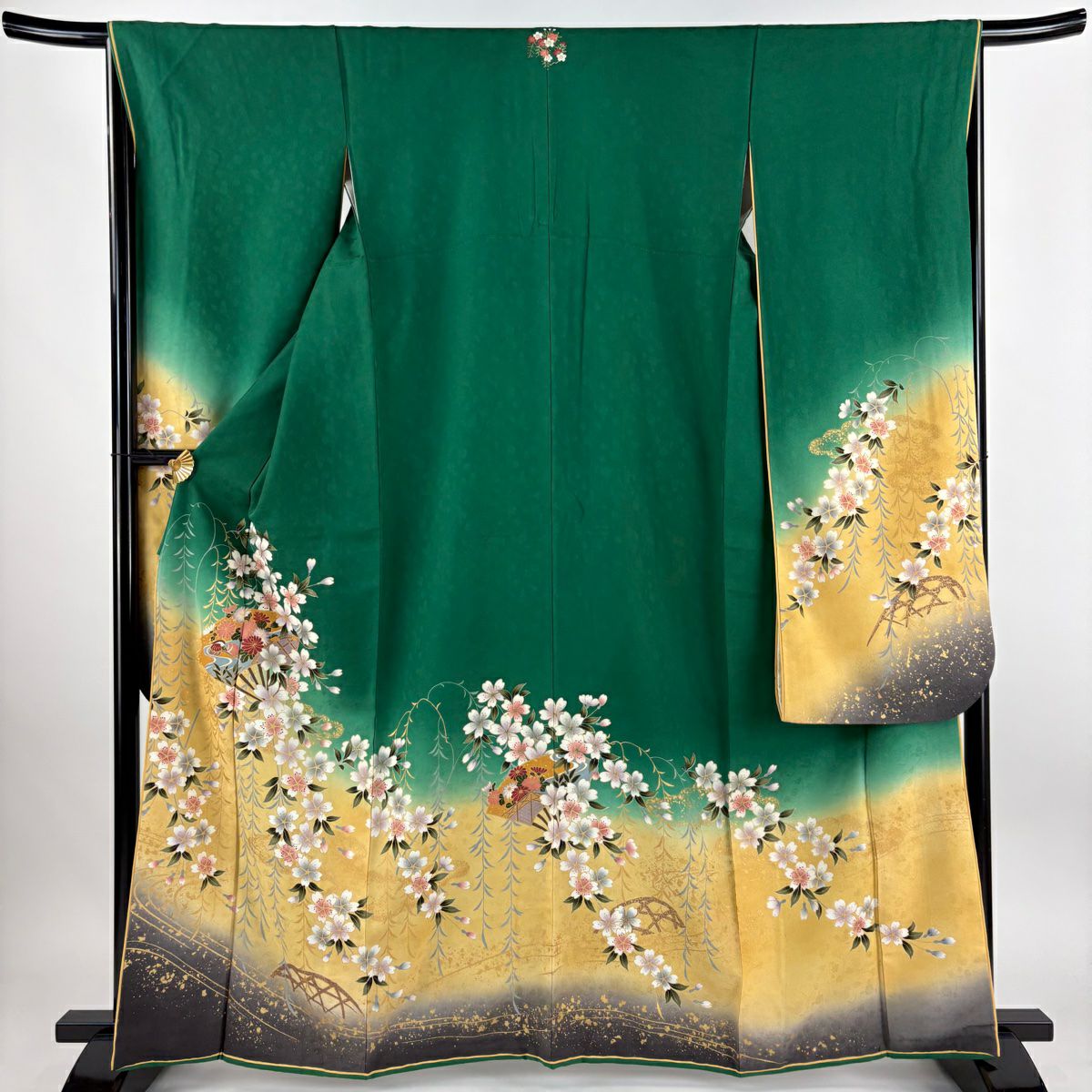 振袖 正絹 袷 蝶 藤 菊 緑 金通し 身丈約166cm 着物 状態良好 振袖 身丈168cm 裄丈67.5cm L 袷 袋帯フルセット やまと 蝶 花