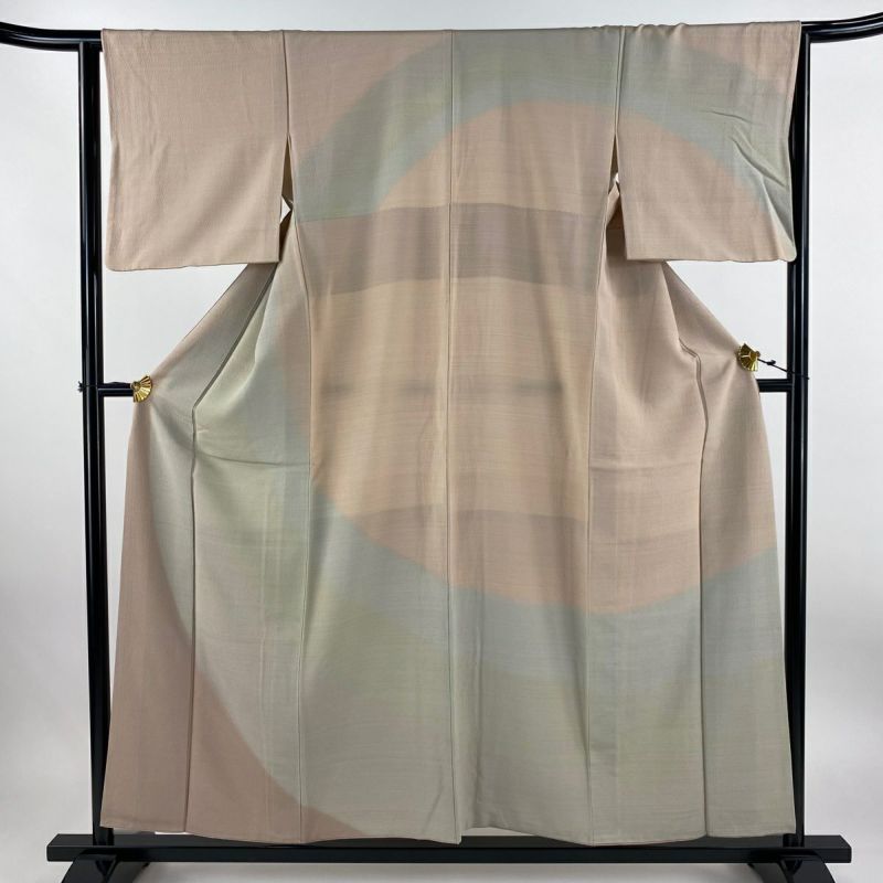 付下げ 荒磯の切り嵌め 裄65.5 上品加工 一つ紋 正絹AK-3754 付下げ 身丈154.5cm 裄丈63.5cm S 袷 幾何学模様 染め分け