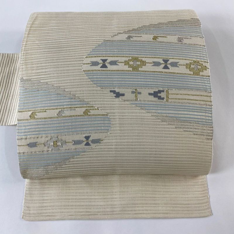 名古屋帯 美品 秀品 八寸名古屋帯 夏帯 絽 幾何学 縞 金銀糸