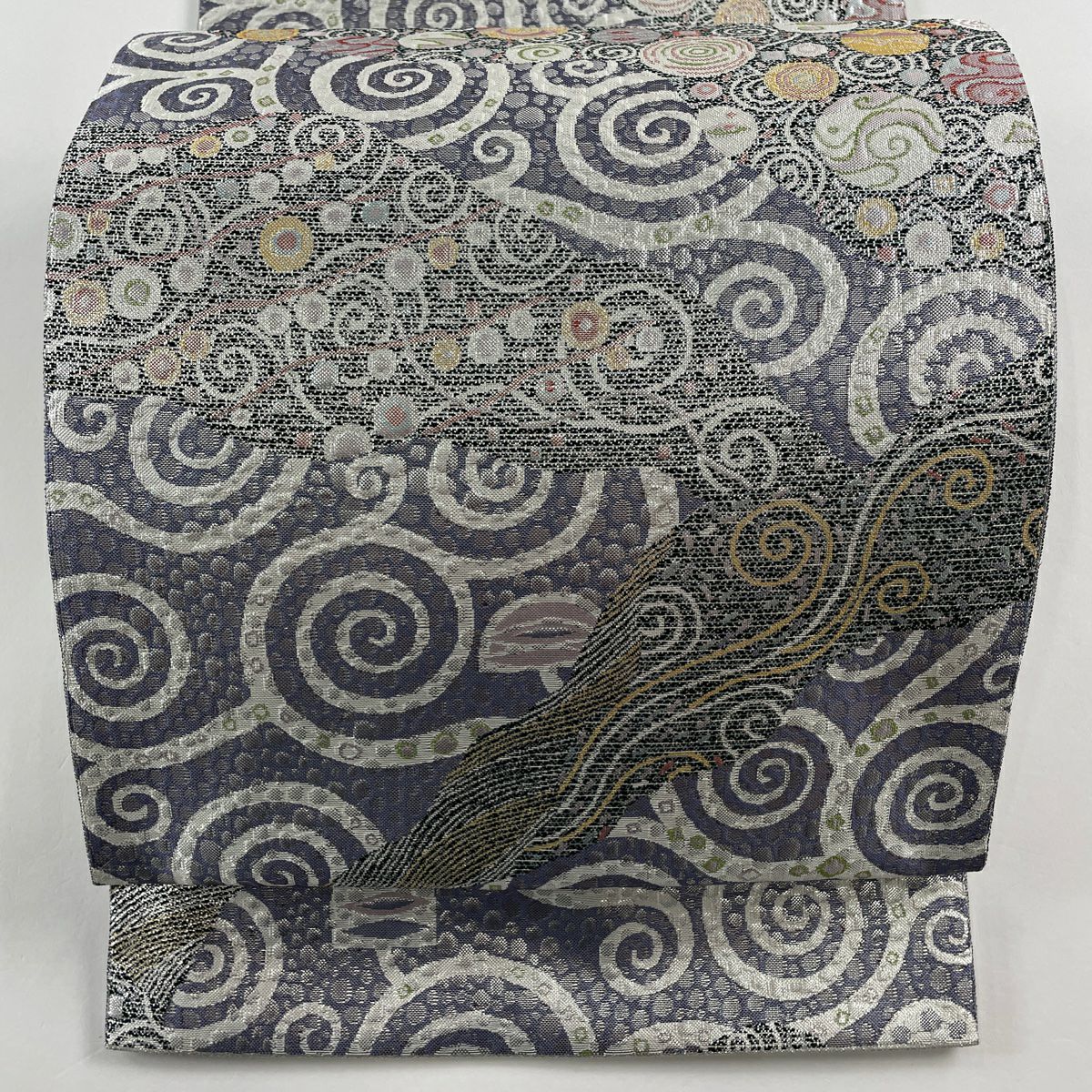 未使用品 袋帯 花文 くすみグリーン 金糸 銀糸 長さ4m33cm お洒落 正絹 未使用品 袋帯 花文 くすみグリーン 金糸 銀糸 長さ4m33cm