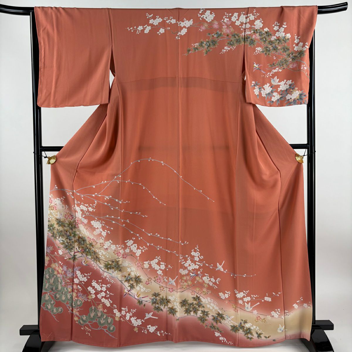50％OFF 訪問着 身丈161cm 裄丈65cm M 袷 枝花 流水 螺鈿 金銀彩