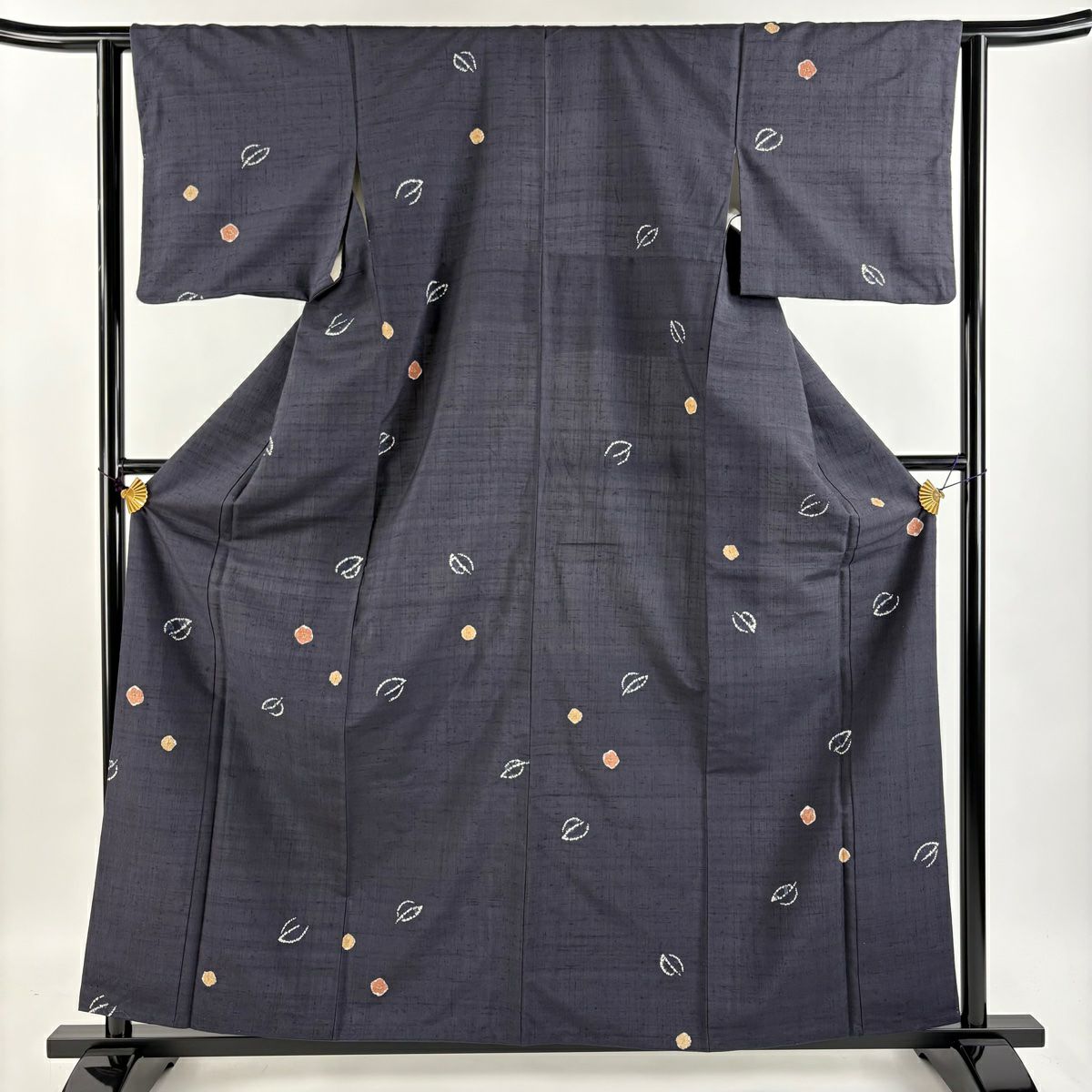 小紋 身丈161.5cm 裄丈69.5cm L 袷 紬地 桜 縞 刺繍 縦ぼかし