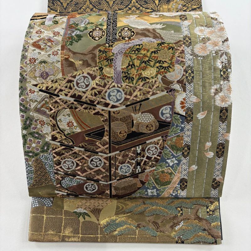 袋帯 秀品 御簾 桜 金糸 箔 金色 全通 正絹｜中古・古着