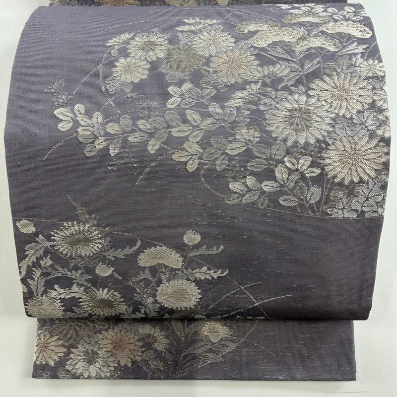 袋帯 美品 秀品 夏帯 秋草 金銀糸 灰紫 六通 正絹｜中古・古着