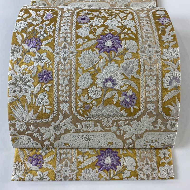 袋帯 美品 逸品 草花 相良刺繍 金銀糸 金色 六通 正絹｜中古