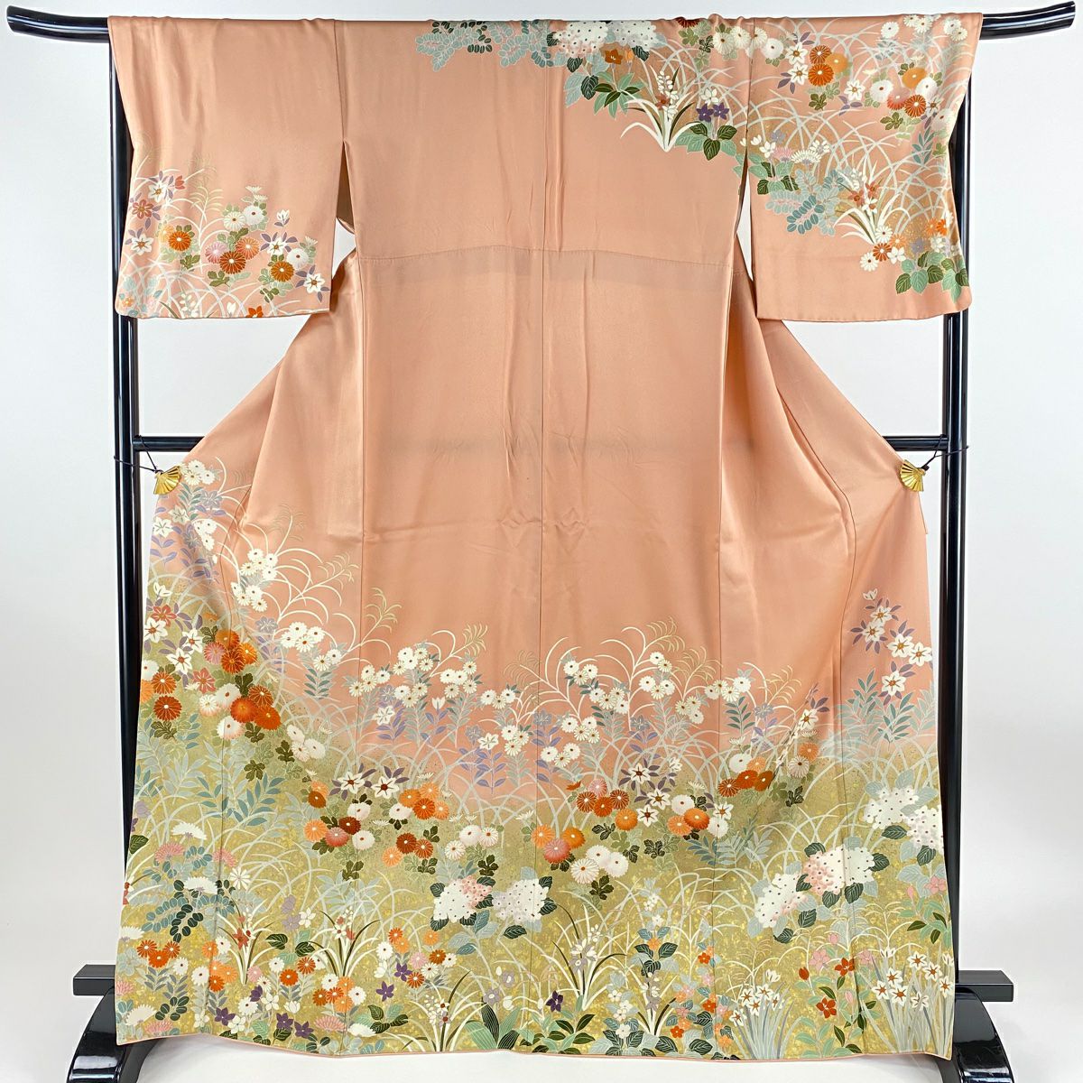 ［3934］訪問着 美品 流水花籠 駒刺繍 反端付 金彩 正絹 着物 袷 楽天市場】【中古】 振袖 着物 リサイクル 正絹 金駒刺繍 金彩