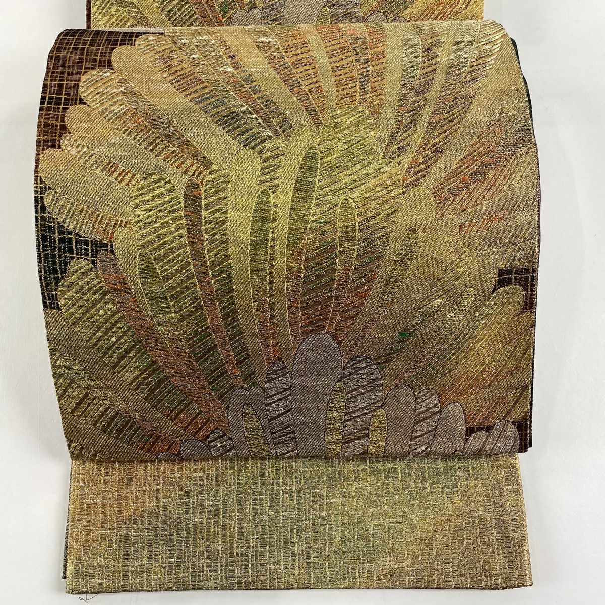 袋帯 秀品 華文 花鳥 金糸 刺繍 黒灰 六通 正絹｜中古・古着