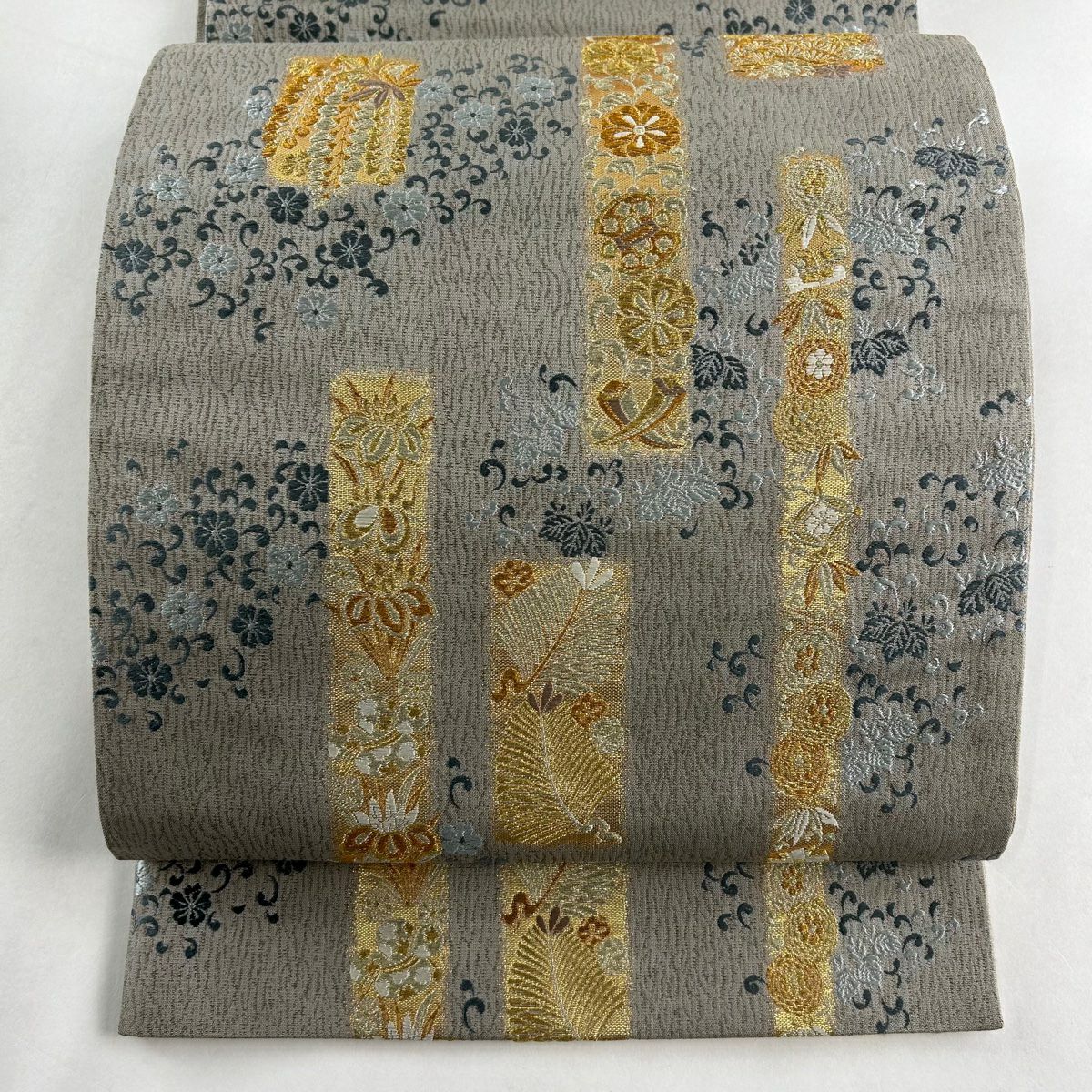 在庫一掃】 袋帯 美品 秀品 華文 芝 唐織 金銀糸 灰紫 六通 正絹