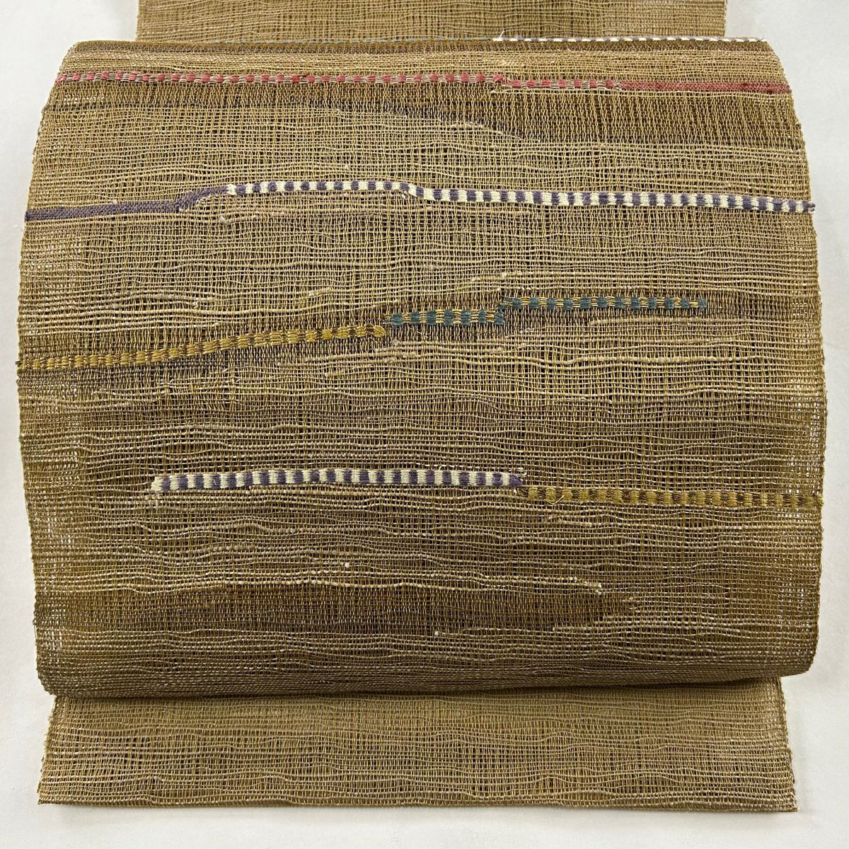 名古屋帯 秀品 夏帯 八寸名古屋帯 松葉仕立て 縞 茶色 正絹