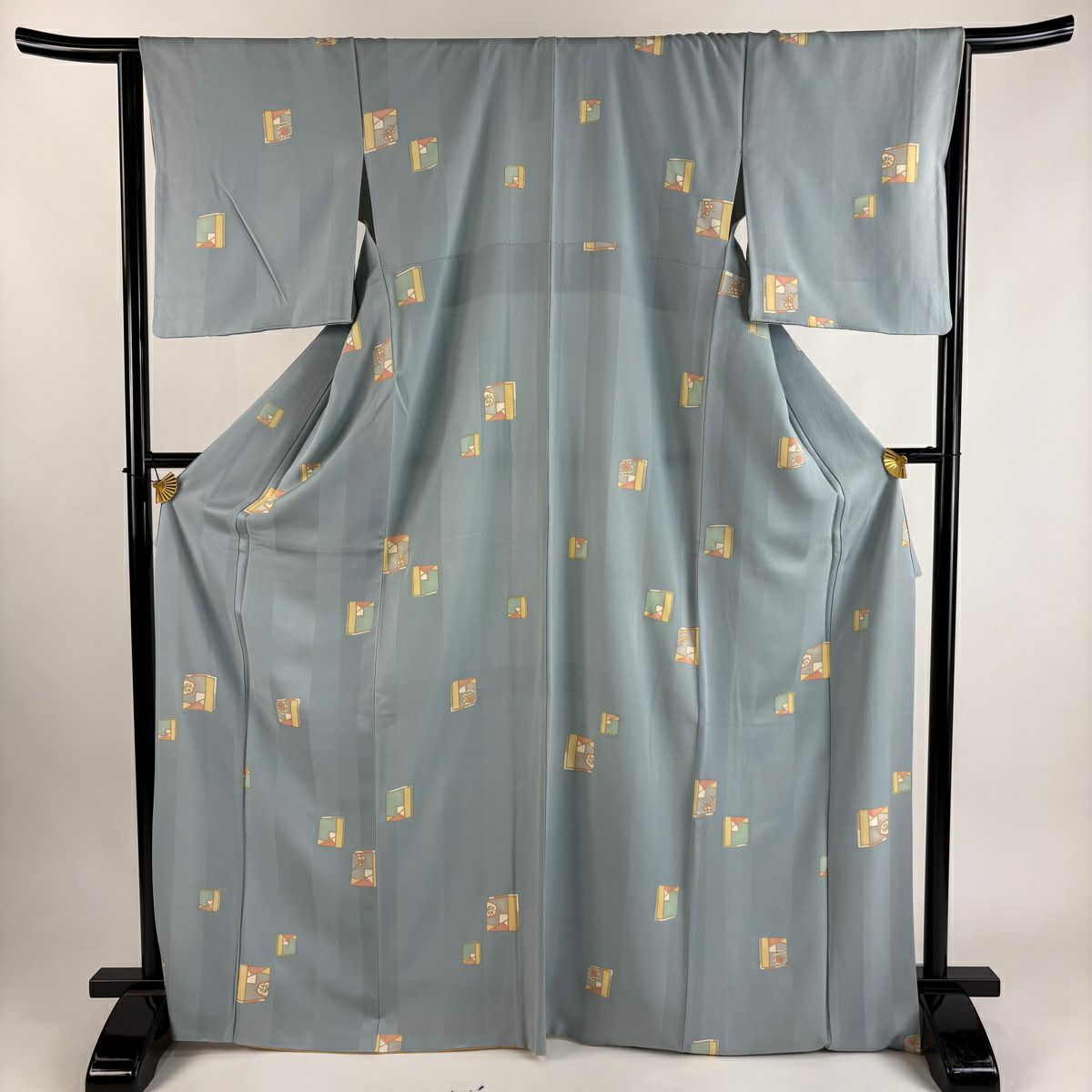 小紋 身丈154cm 裄丈61cm S 袷 花車 ヱ霞 金糸 金彩 クリーム 正絹